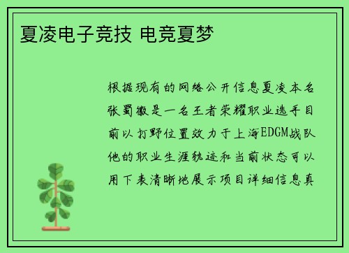 夏凌电子竞技 电竞夏梦